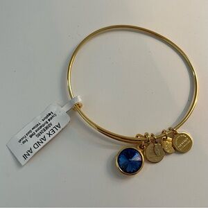 Alex and Ani Yellow Gold Bangle Bracelet with Sapphire Charm